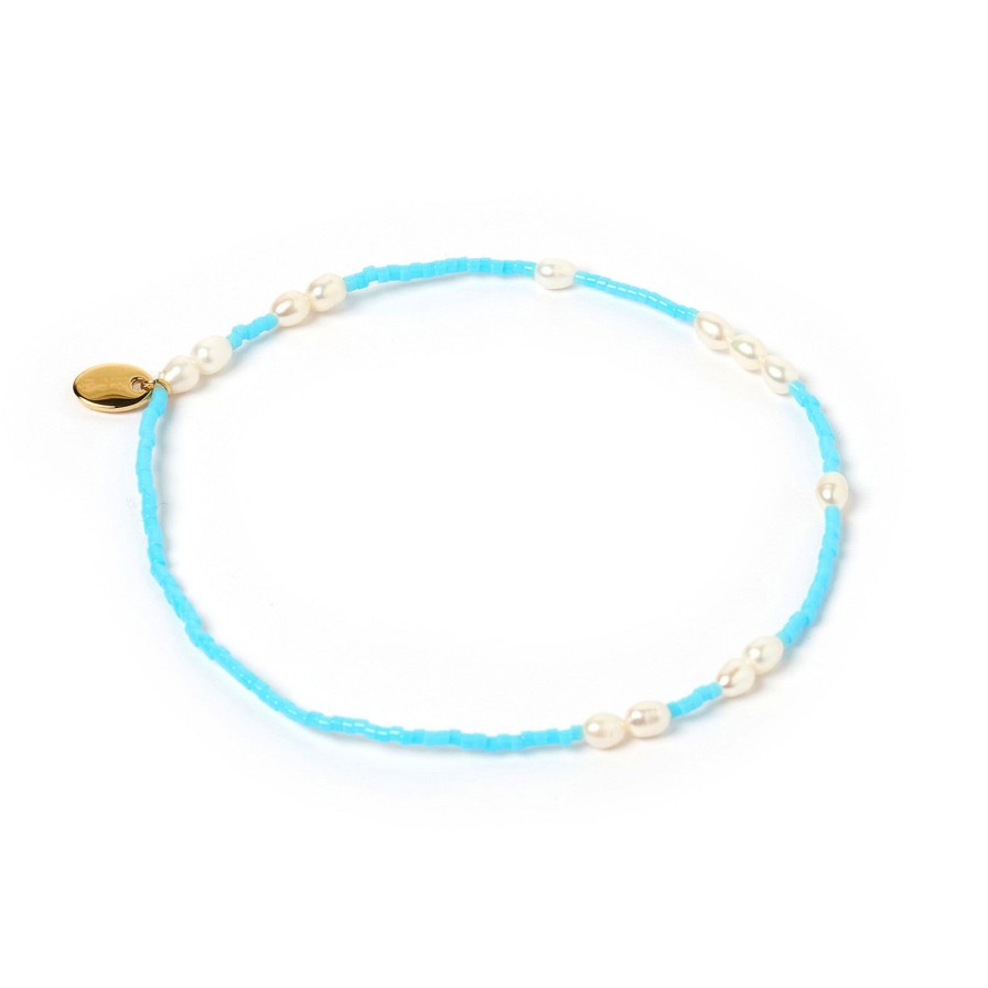 Arms of Eve Poppy Pearl & Glass Beaded Anklet - Turquoise | Anklets