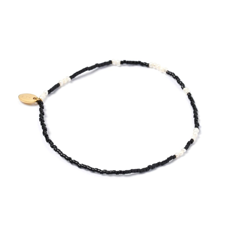 Arms of Eve Poppy Pearl & Glass Beaded Anklet - Black | Anklets