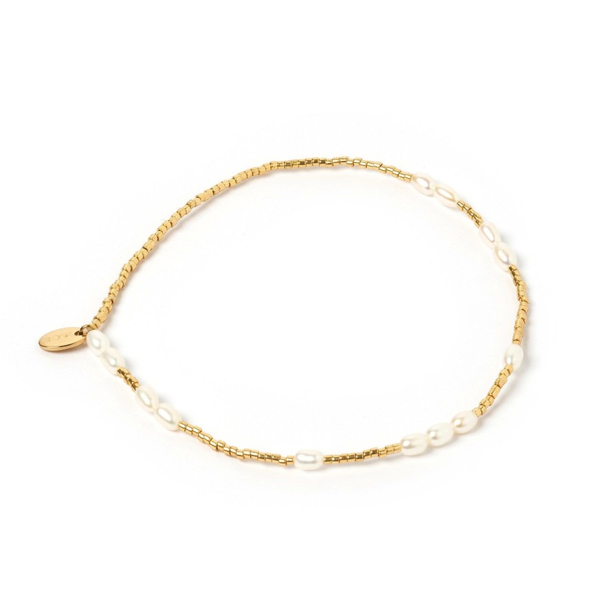 Arms of Eve Poppy Pearl & Glass Beaded Anklet - Gold | Anklets