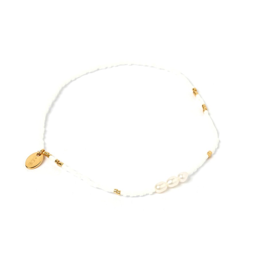 Arms of Eve Poppy Pearl & Glass Beaded Anklet - White | Anklets