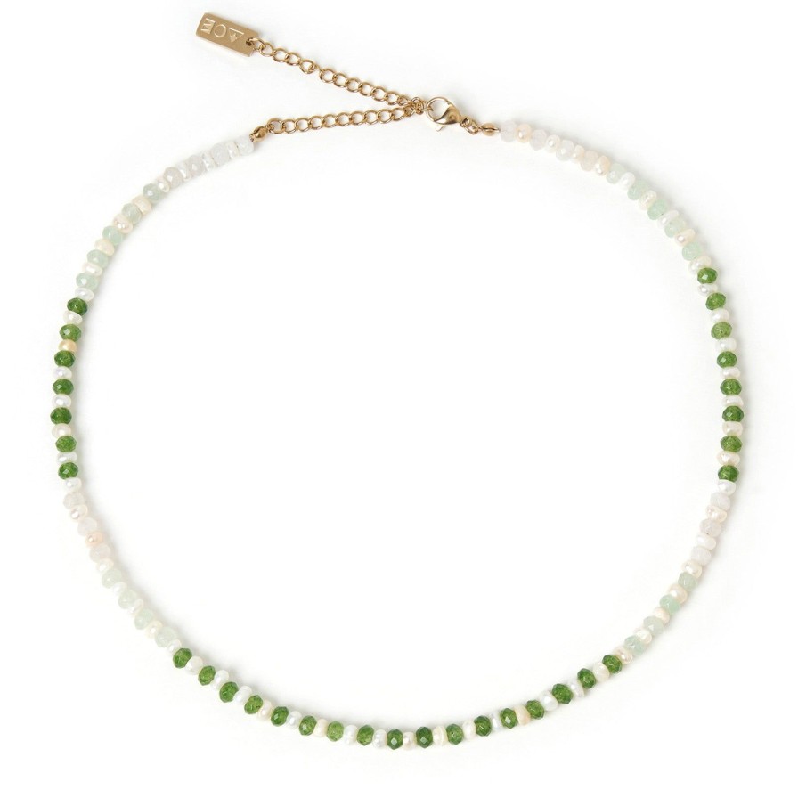 Arms of Eve Bloom Pearl And Gemstone Necklace - Moss | Necklaces