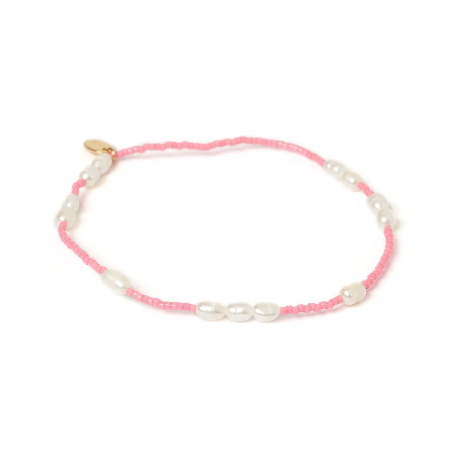 Arms of Eve Poppy Pearl & Glass Beaded Anklet - Pink | Anklets